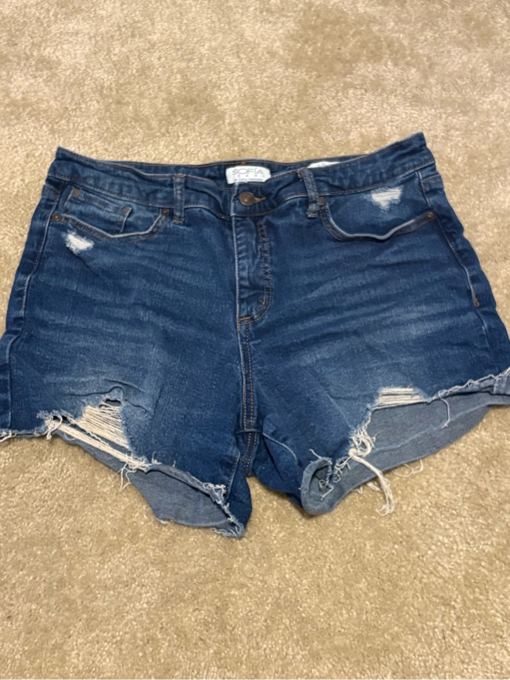 Sofia Jeans: Distressed Denim Women's Shorts in Dark Blue